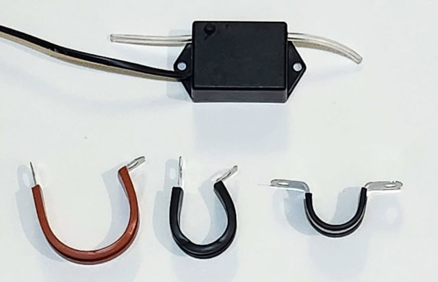 hose clamps next to electronics boxes