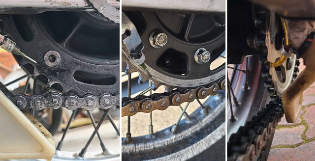 3 photos of nozzle at a sprocket